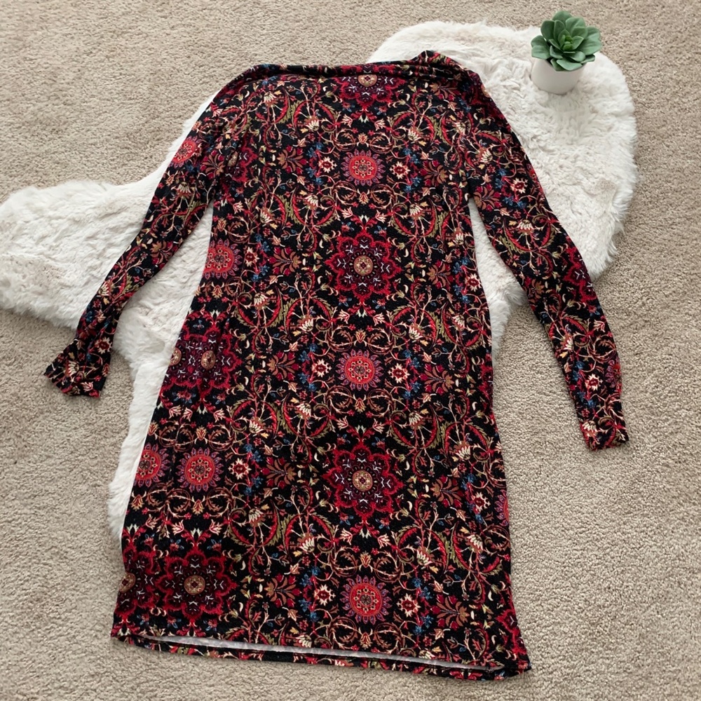 J. Jill Black & Red Floral Long Sleeve Dress- S - Picture 2 of 14